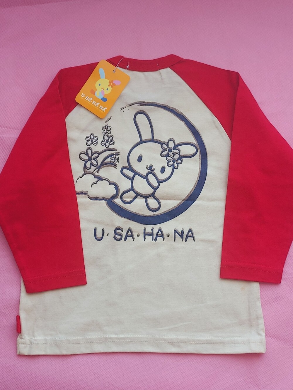 Sanrio Red and Cream U·SA·HA·NA usahana Bunny Raglan long sleeve Top tee vtg